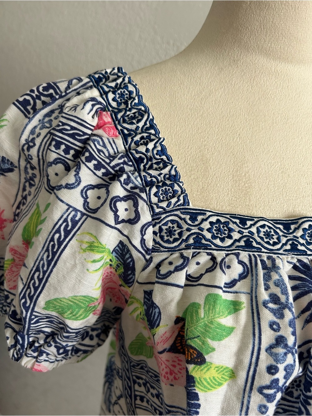 Tori Richard Linen Blend Island Collective Hayden Tropical Print Blouse Top - Picture 6 of 7